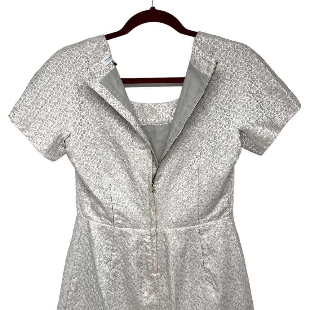 See By Chloe Silver Printed Short Sleeve A-Line Mini Dress Women’s 4 - Picture 6 of 8